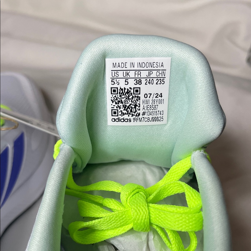 Adidas White with Neon Yellow and Blue Sneakers - Picture 7 of 8
